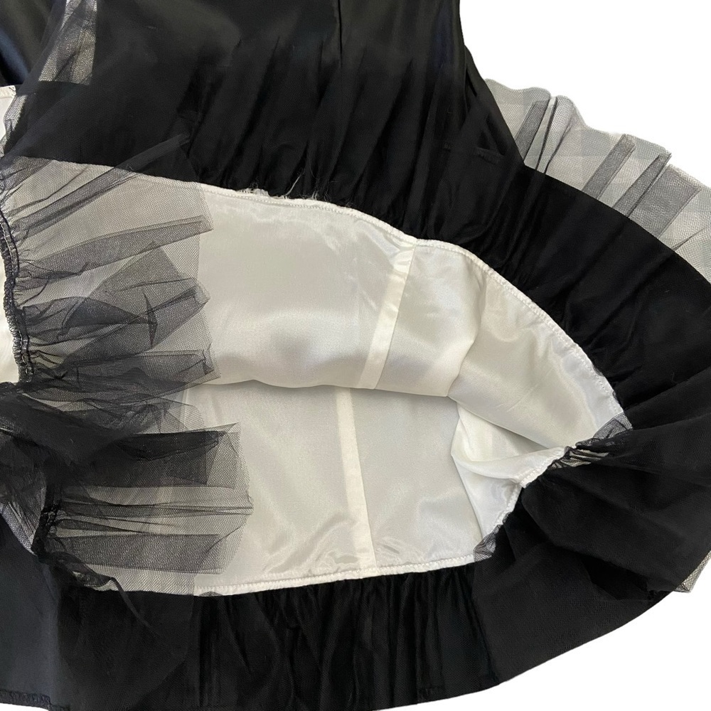 Jessica McClintock Gunne Sax size 11 sateen Prom mini dress black white strapl - Picture 12 of 16